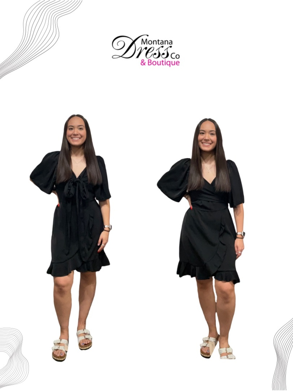 Co Black Puff-Sleeve Short Dress